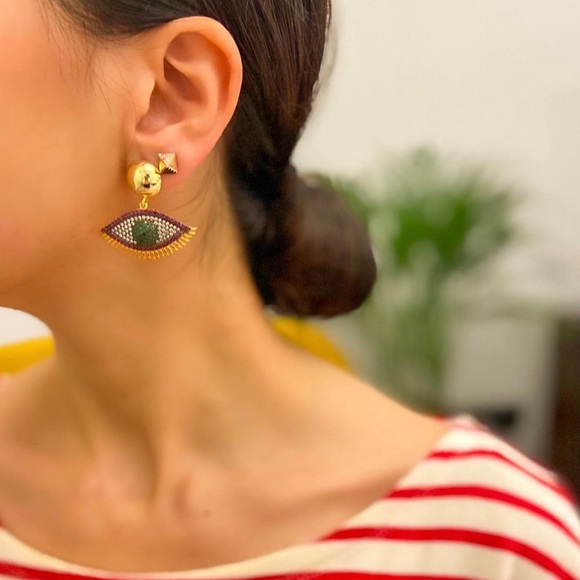 Evil Eye & Heart Handcrafted Dangle Earrings | Royal Blue Zircon | Jewelry - Picture 6 of 7